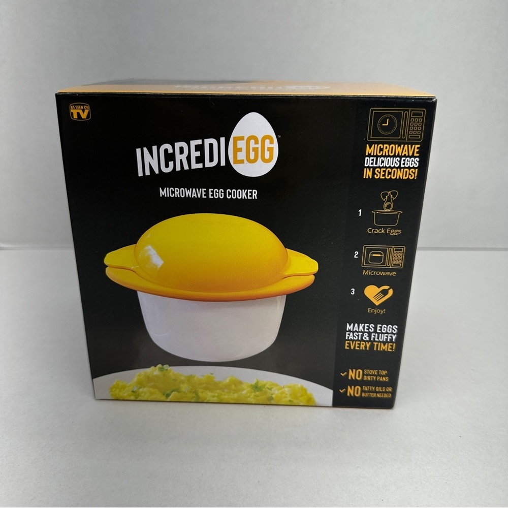 IncrediEgg Microwave Egg Cooker Yellow with Shell Cracker and Yolk Separator NEW